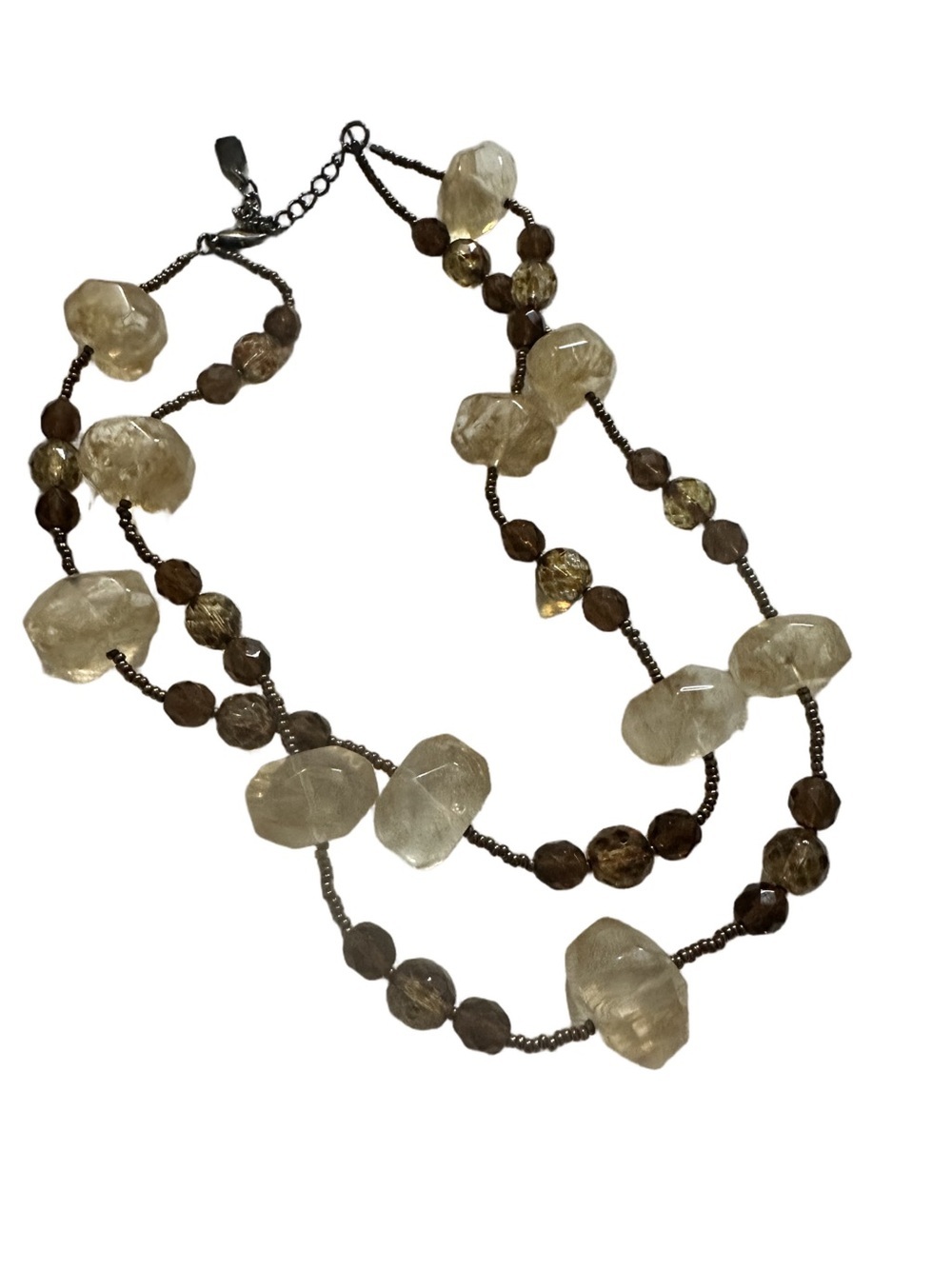 Essence Neutral Multi-Strand Brown and Cream Beaded and Quartz Necklace